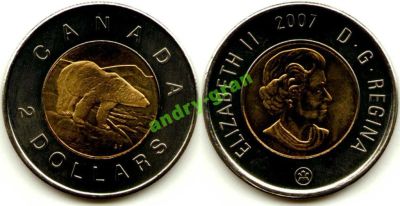 Лот: 6005448. Фото: 1. 0187 Канада 2 доллара 2007 E-II... Америка