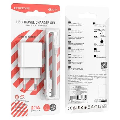 Лот: 22144445. Фото: 1. СЗУ BOROFONE BA-74A 1*USB+microUSB... Зарядные устройства, блоки питания, адаптеры сетевые для смартфонов