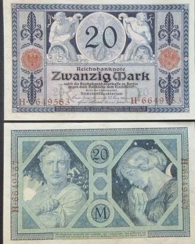 Лот: 7457332. Фото: 1. Германия. 20 марок 1915 UNC №70122. Германия и Австрия