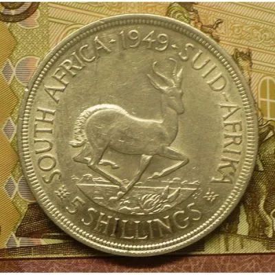 Лот: 25009161. Фото: 1. ЮАР 5 шиллингов 1949 года, серебро... Африка
