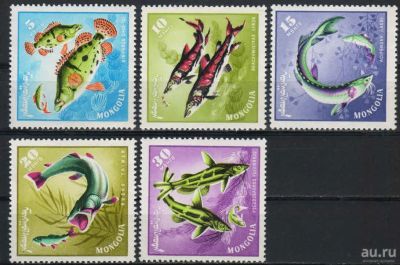 Лот: 17317113. Фото: 1. 1965. Монголия. Рыбы. н.с. № 399-403... Марки