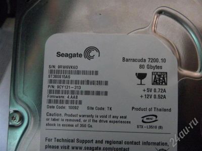 Лот: 637370. Фото: 1. 80gb sata seagate barracuda 7200... Жёсткие диски (HDD)