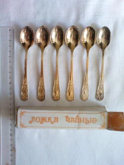 Лот: 10176417. Фото: 1. Чайные ложки мельхиор СССР. Столовые приборы, ножи