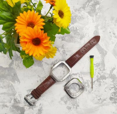 Лот: 22145004. Фото: 1. METALL CASE+ КОЖ.РЕМЕШОК ДЛЯ APPLE... Смарт-часы, фитнес-браслеты, аксессуары