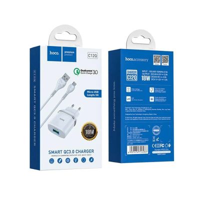 Лот: 22150645. Фото: 1. СЗУ HOCO C12Q QC 3.0 + MicroUSB... Зарядные устройства, блоки питания, адаптеры сетевые для смартфонов
