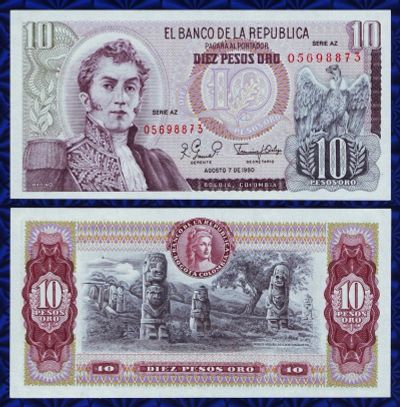 Лот: 16506946. Фото: 1. Банкнота - Колумбия 10 песо (1980... Америка