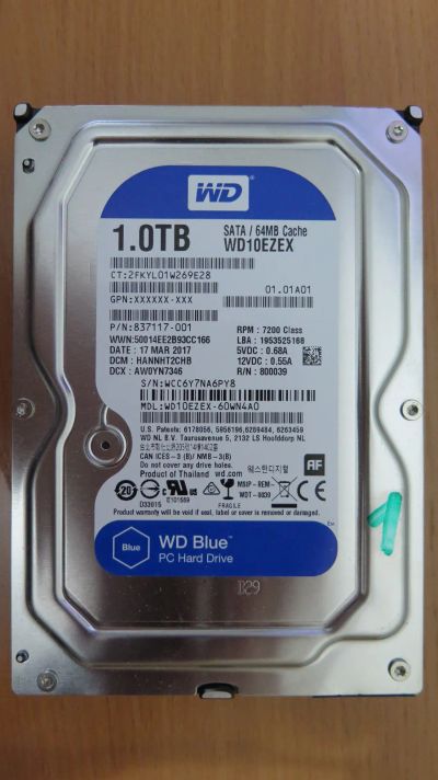 Лот: 24844306. Фото: 1. Жесткий диск WD Blue 1 TB (WD10EZEX... Жёсткие диски (HDD)