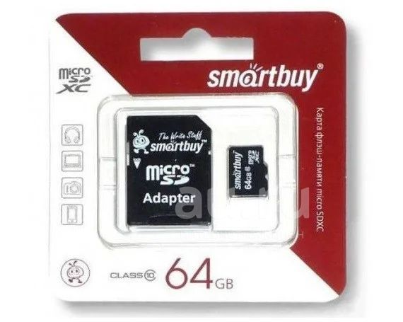 Карта памяти MicroSDXC SmartBuy 64GB cl10 + SD, SB64GBSDCL10-01LE ...