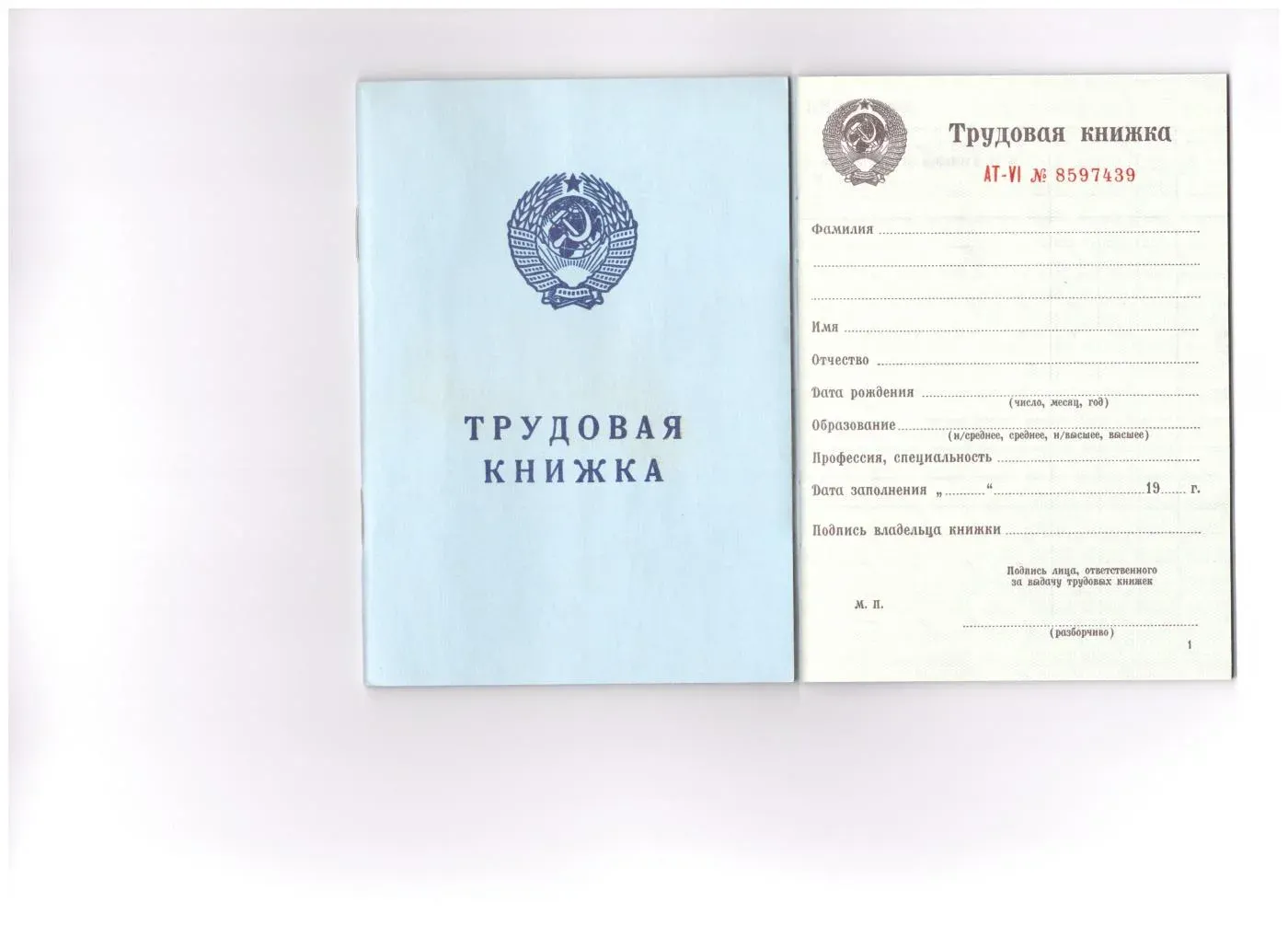Пустая трудовая книжка