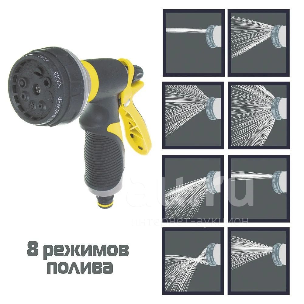 Пистолет-разбрызгиватель INBLOOM 8 режимов, эргономичная ручка, ABS+TPR ...