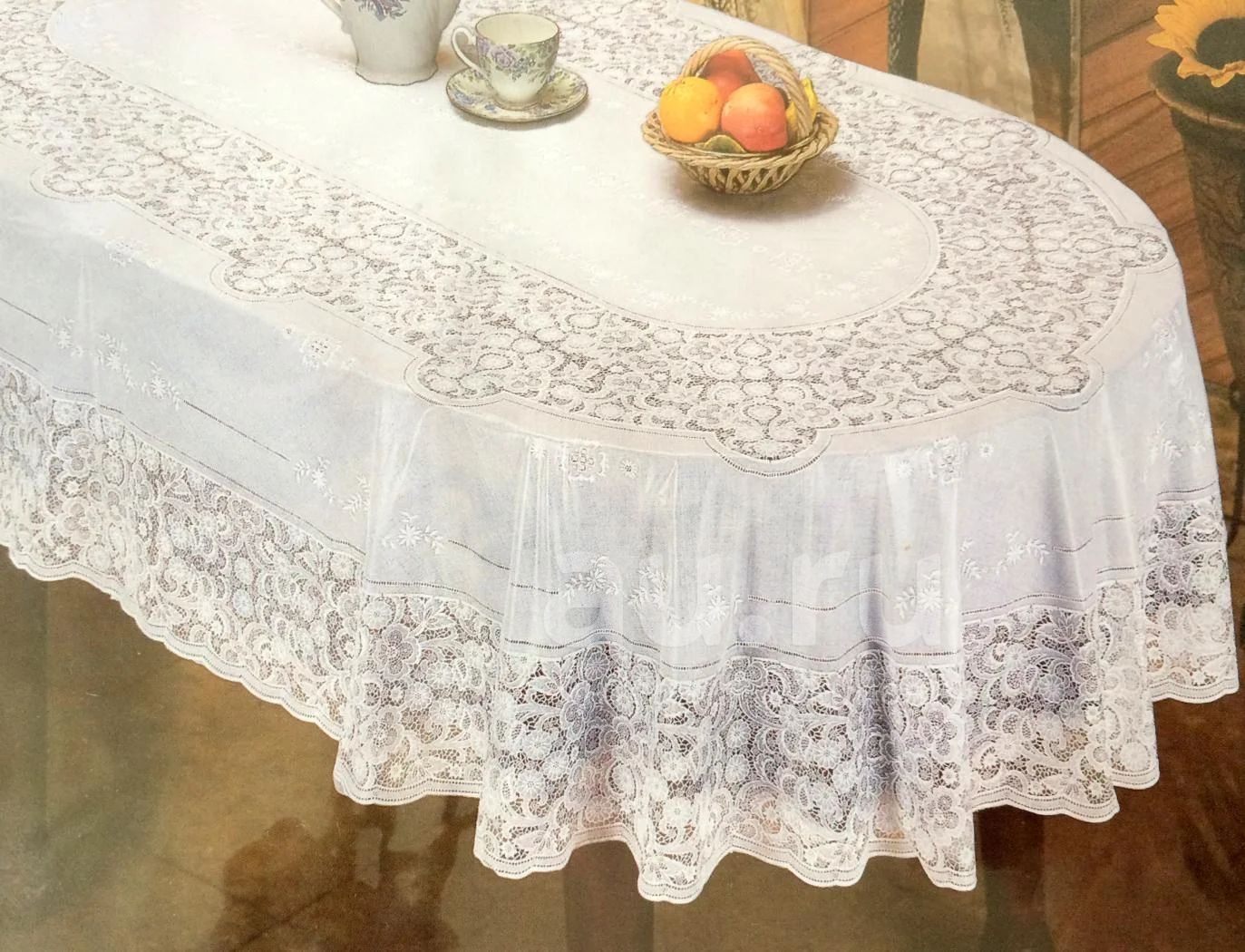 Скатерть ПВХ Embossed 150х230см овал бежевый/24