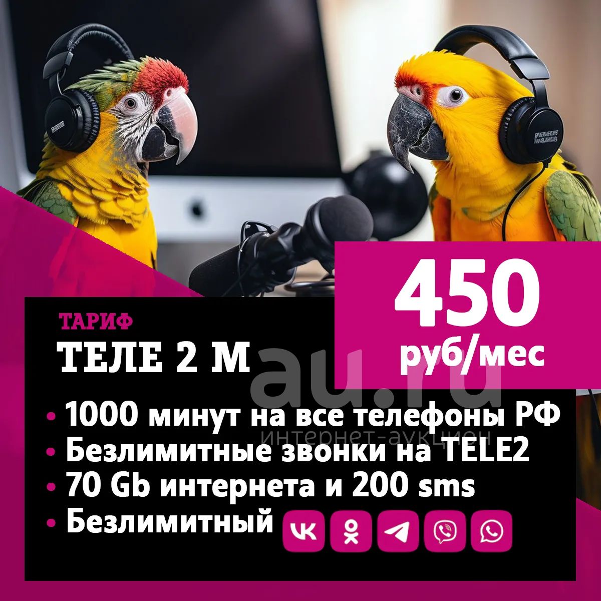 1000 минут на номера РФ + Безлимит на Теле2 + 70 Гб + Безлимит на соц. сети  + 200 sms= 450 руб/мес! — купить в Красноярске. Телефонные номера,  SIM-карты на интернет-аукционе Au.ru