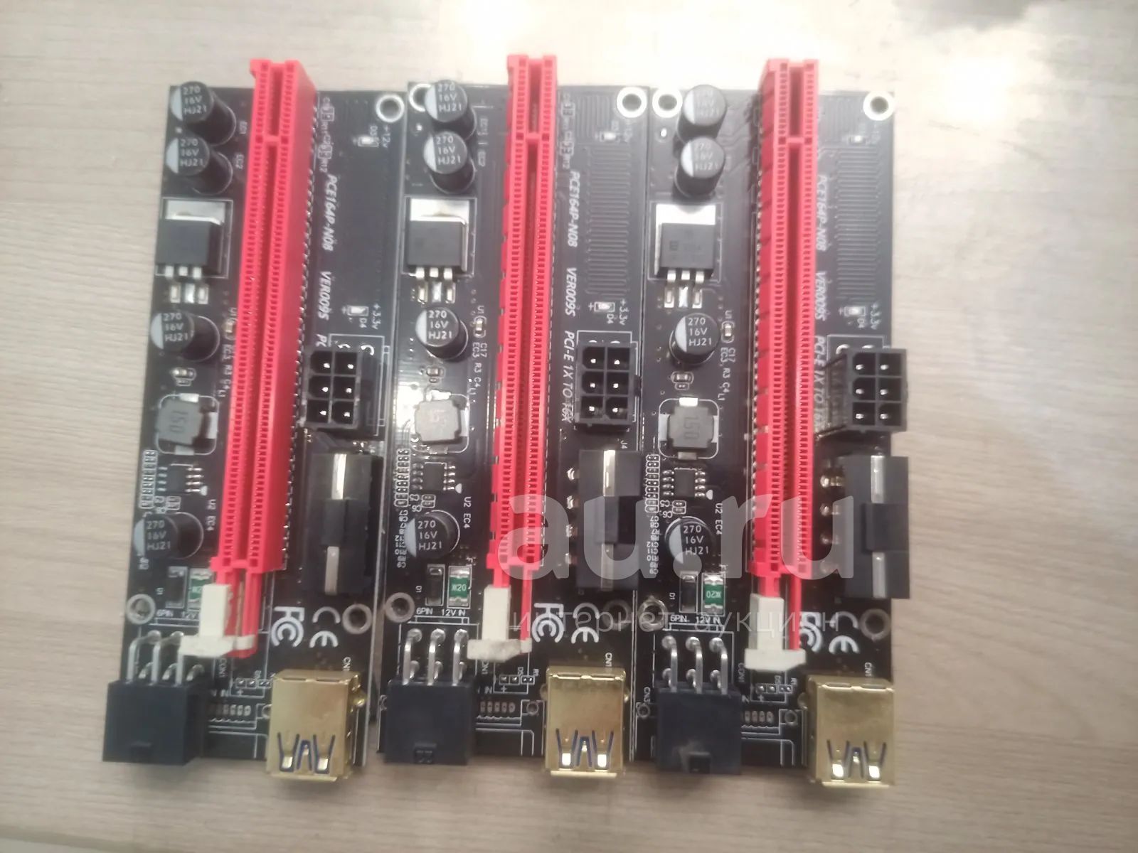 Райзер USB PCI-E x1 (M) to PCI-E x16 (F) красный Riser PCE164P-N08 ver ...