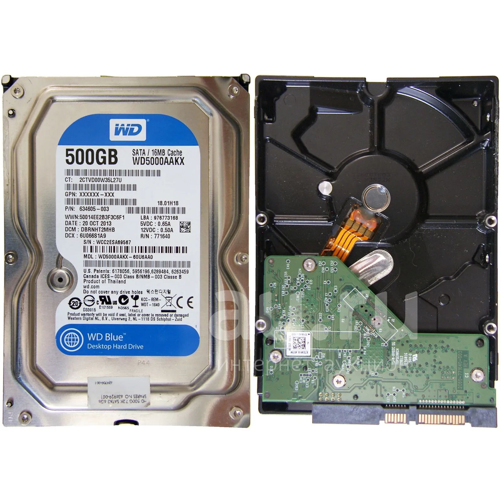 Жесткий диск WD Caviar Blue WD5000AAKX, 500ГБ, HDD, SATA III, 3.5 ...