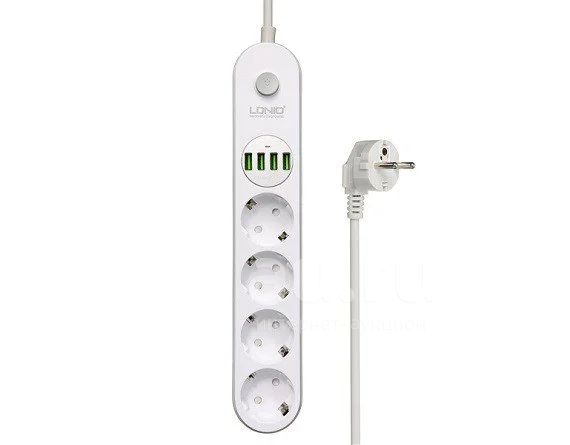 Сетевой фильтр 2.0 м Ldnio SE4432, 4 USB-порта 5V/3.4A, 4 розетки 100 ...