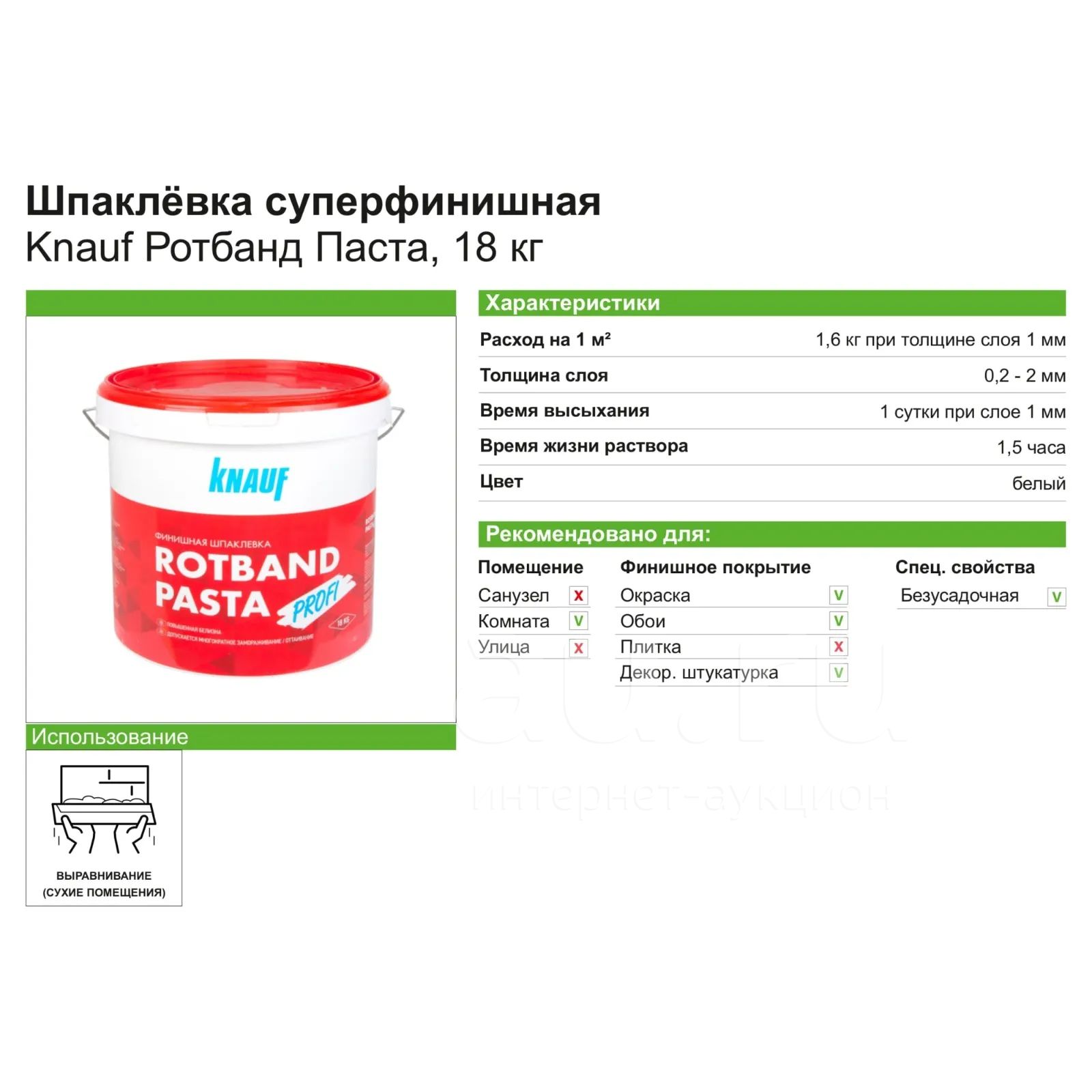 Шпаклёвка полимерная суперфинишная Knauf Ротбанд Паста 8 кг — купить в ...