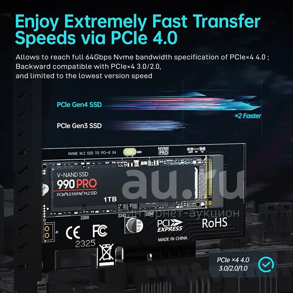 Адаптер М2 = PCI-E x4 для SSD M.2 [NVMe] M-key ( Переходник, конвертер ...