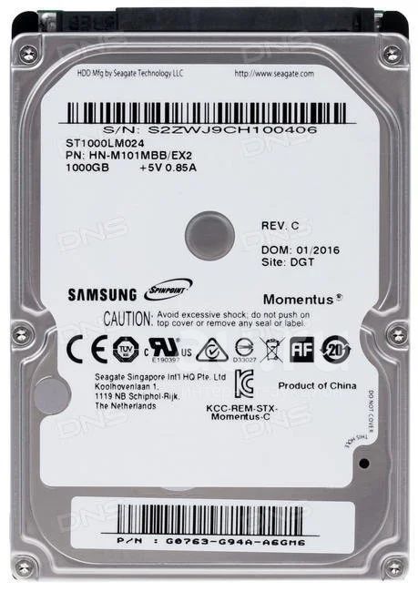 Диск для ноутбука: Samsung (ST100LM024) 1TB (1000GB) Sata 3GB/s 2.5 —  купить в Красноярске. Состояние: Б/у. Жёсткие диски на интернет-аукционе  Au.ru