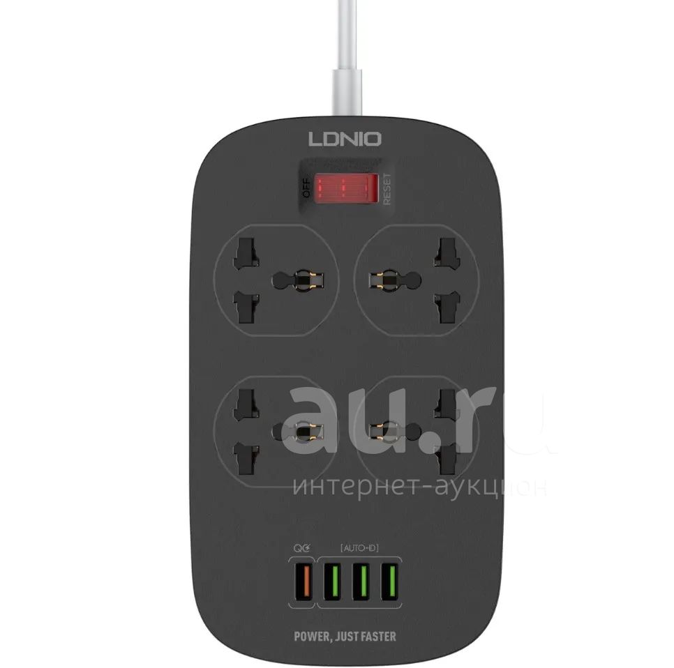 Сетевой фильтр LDNIO SC4407Q/2м/ 4 розетки EU_UK_US/ 2500W/ 4 USB+QC 3. ...