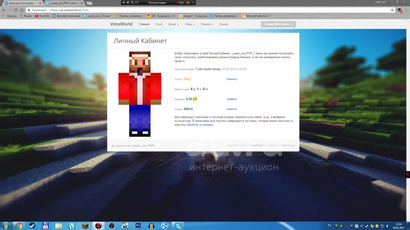 аккаунт майнкрафт Holy VimeWorld — купить в Красноярске. Состояние: Б/у.  Игры для консолей на интернет-аукционе Au.ru